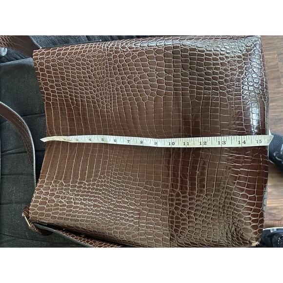 Banana Republic Vida Bag Croc Embossed Leather Shoulder Tote Brown Oversized - Picture 14 of 15